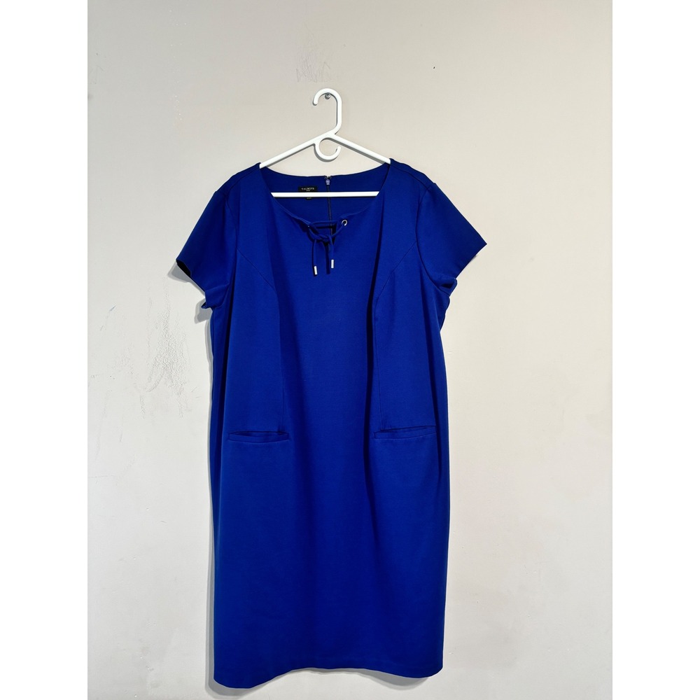 Talbots Woman Royal Blue Lace Up Neck Ponte Shift Dress Plus Size 20W Pocketed